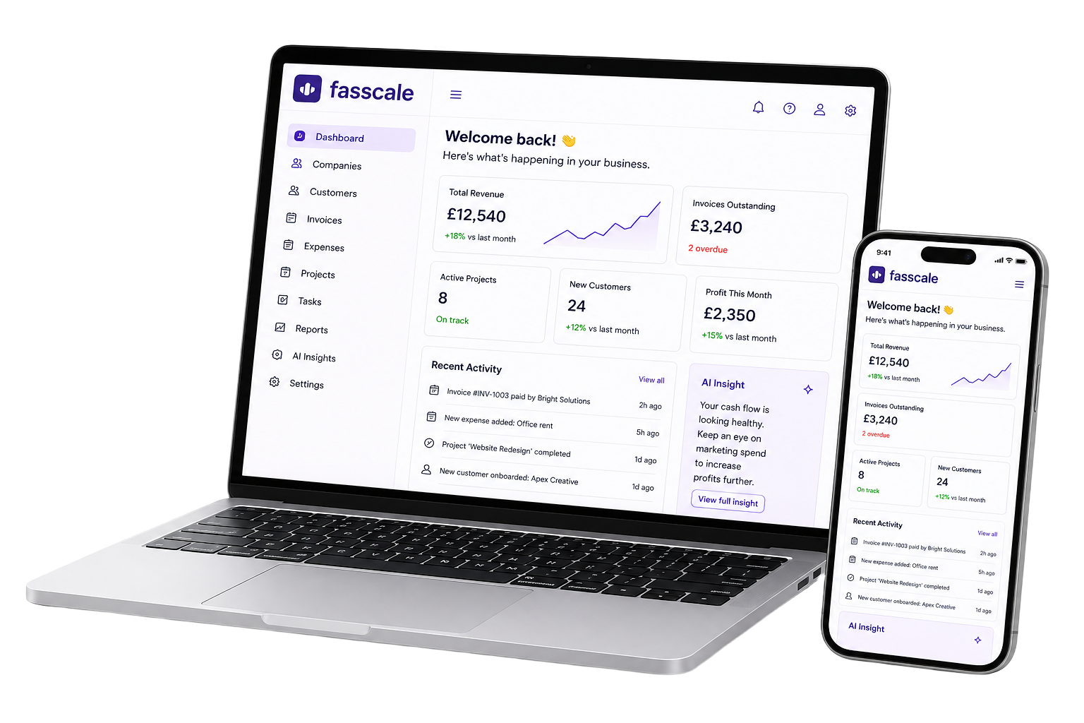 FasScale business dashboard on laptop and mobile