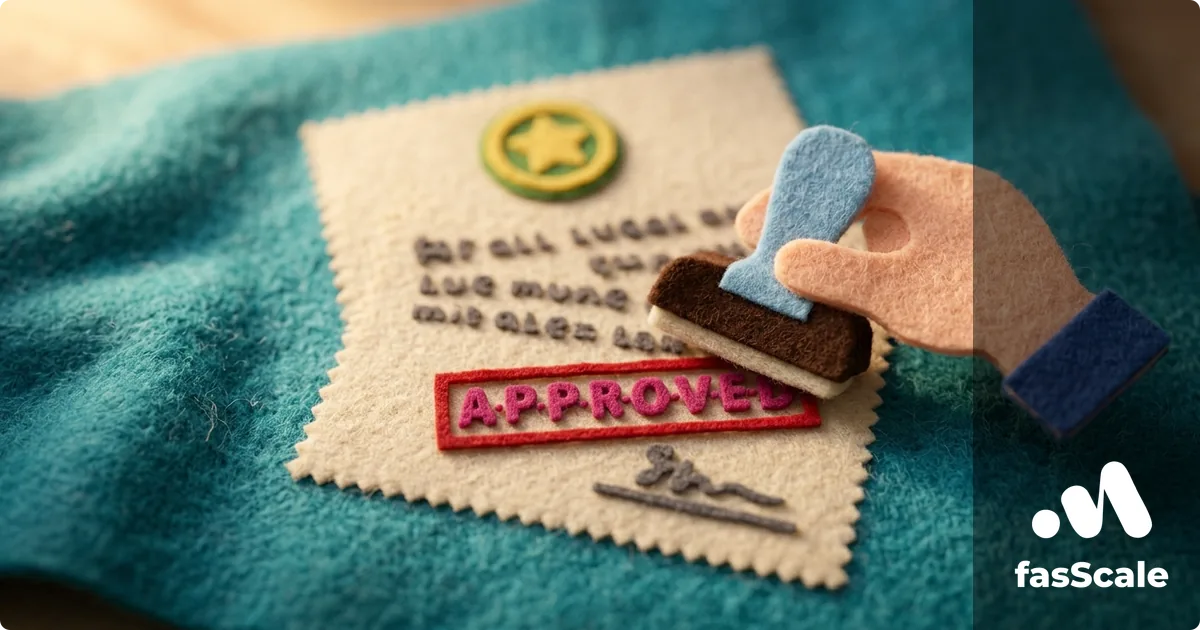 Felt-style hand stamping APPROVED in red on a UK business licence document on a teal felt surface