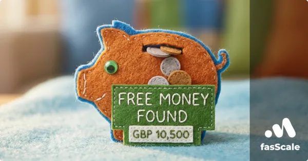 Felt-style piggy bank with a 'Free Money Found - £10,500' tag, representing the UK Employment Allowance