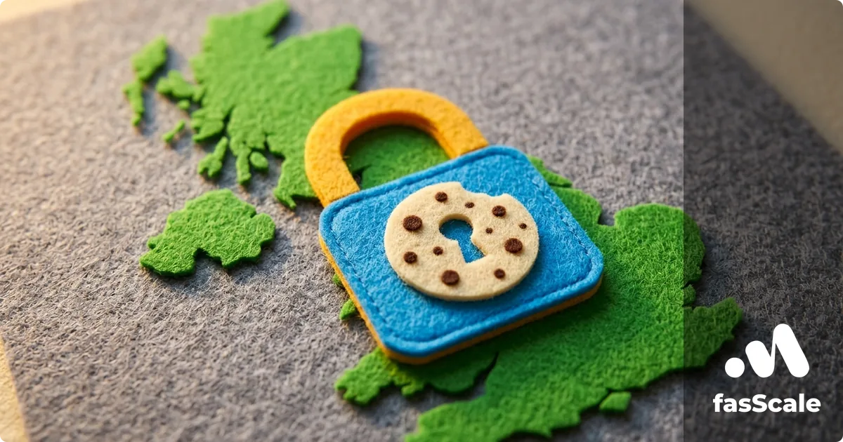 Felt UK map outline with a yellow-and-blue padlock decorated with a biscuit-cookie texture, illustrating UK GDPR for small businesses
