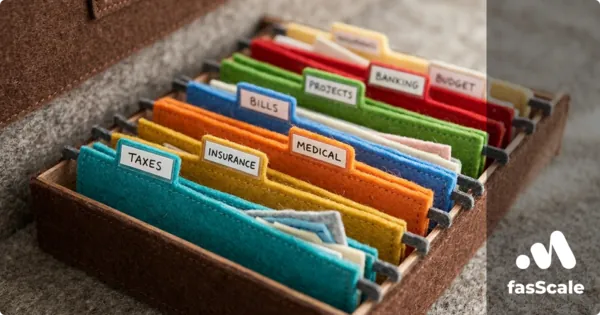 Felt-style filing cabinet drawer with colour-tabbed hanging folders