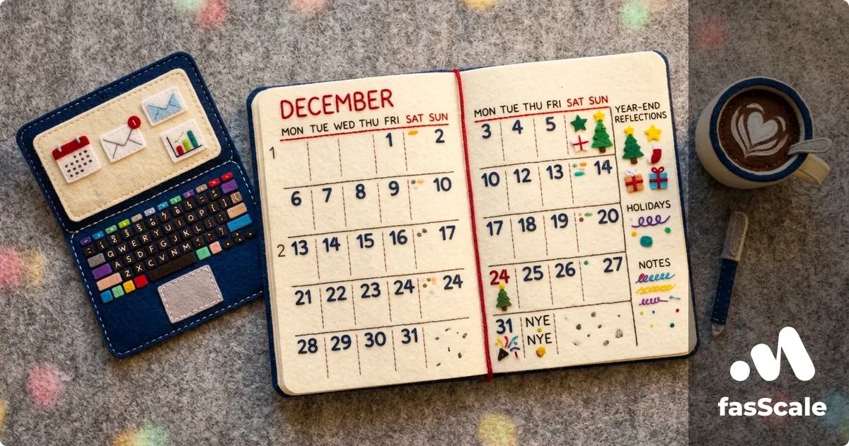 Felt-style flat-lay of an open desk diary calendar, a small felt laptop, coffee mug and stationery, illustrating UK company accounts deadline tracking